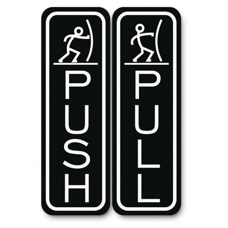 All Quality Classic Fun Push Pull Door Signs - Durable Material | Set of Two Signs | Door Entrance Signs (Black) - Large 1 Pack - Image 1